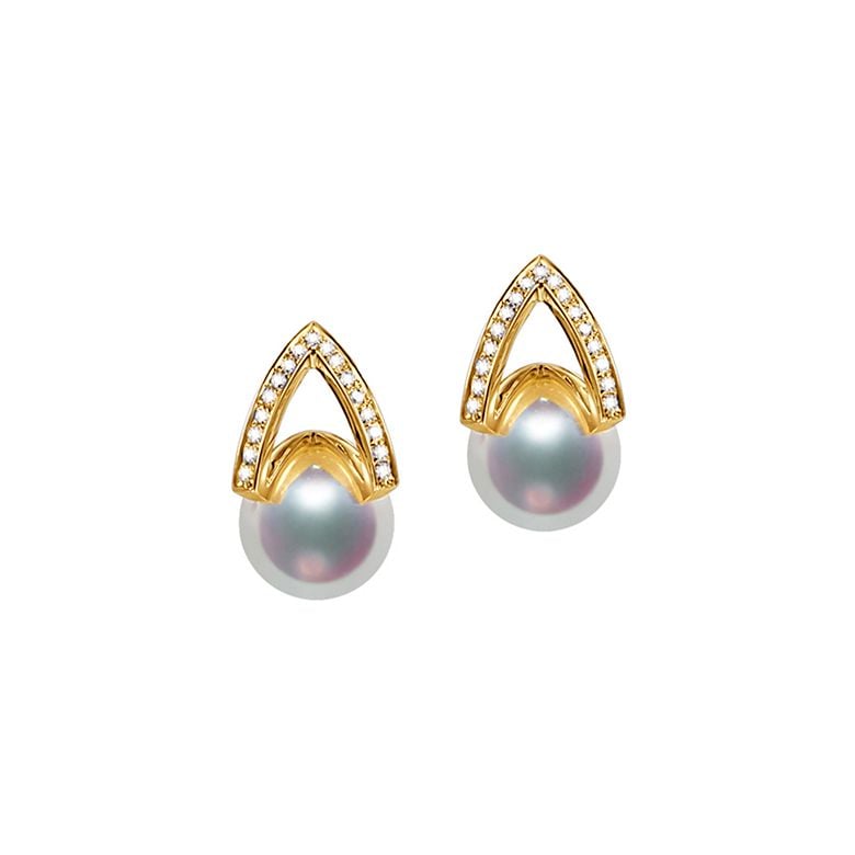 Boucle d oreille or jaune - diamant - Perle Akoya Japon - Masako - 1