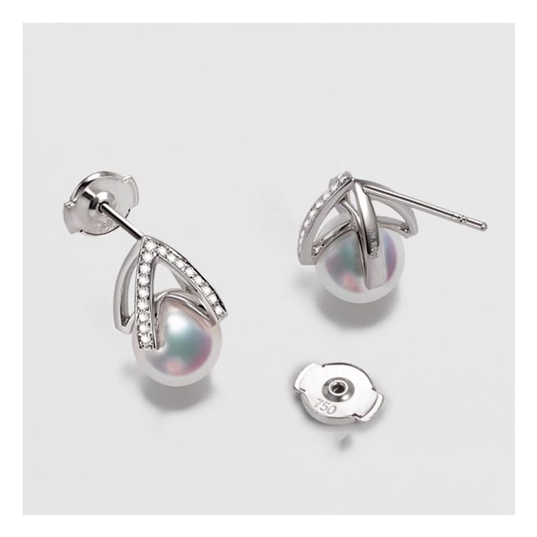 Boucle d oreille or blanc - diamant - Perle Akoya Japon - Masako - 4