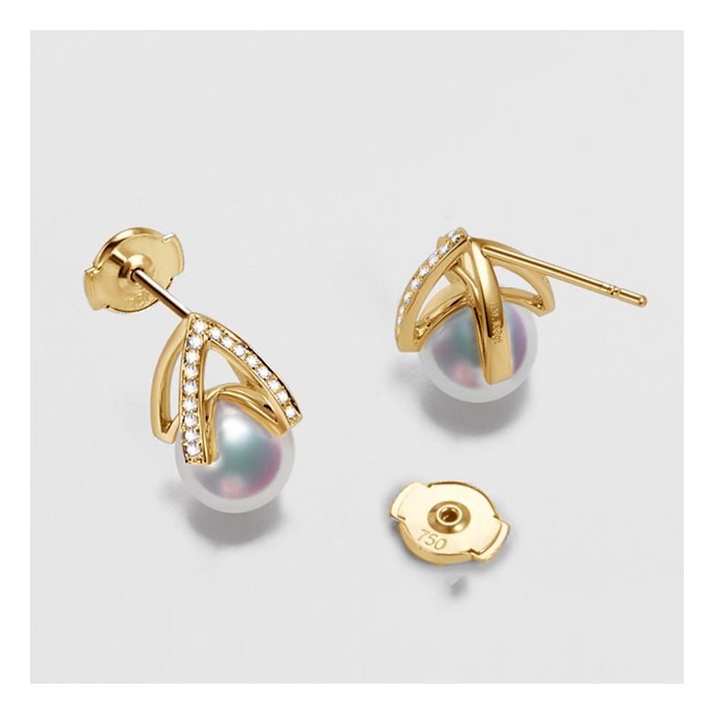 Boucle d oreille or jaune - diamant - Perle Akoya Japon - Masako - 4
