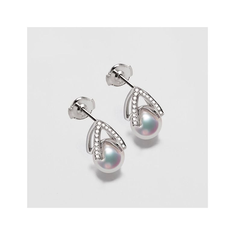 Boucle d oreille or blanc - diamant - Perle Akoya Japon - Masako - 3