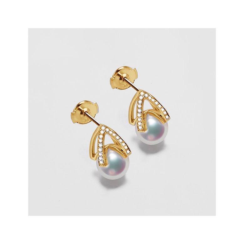 Boucle d oreille or jaune - diamant - Perle Akoya Japon - Masako - 6