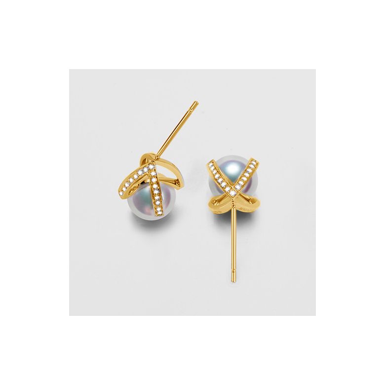Boucle d oreille or jaune - diamant - Perle Akoya Japon - Masako - 5