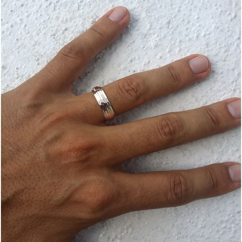 Alliance 2 ors Homme - Or blanc poli et rose brossé - Diamants - 2