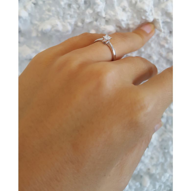 Solitaire or blanc diamant - Bague symbole du cœur et de l'amour - 5