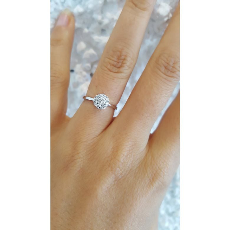 Bague Or Blanc Solitaire - Coeur Caillouté - Diamants pavés | Coeur Caillouté - 10