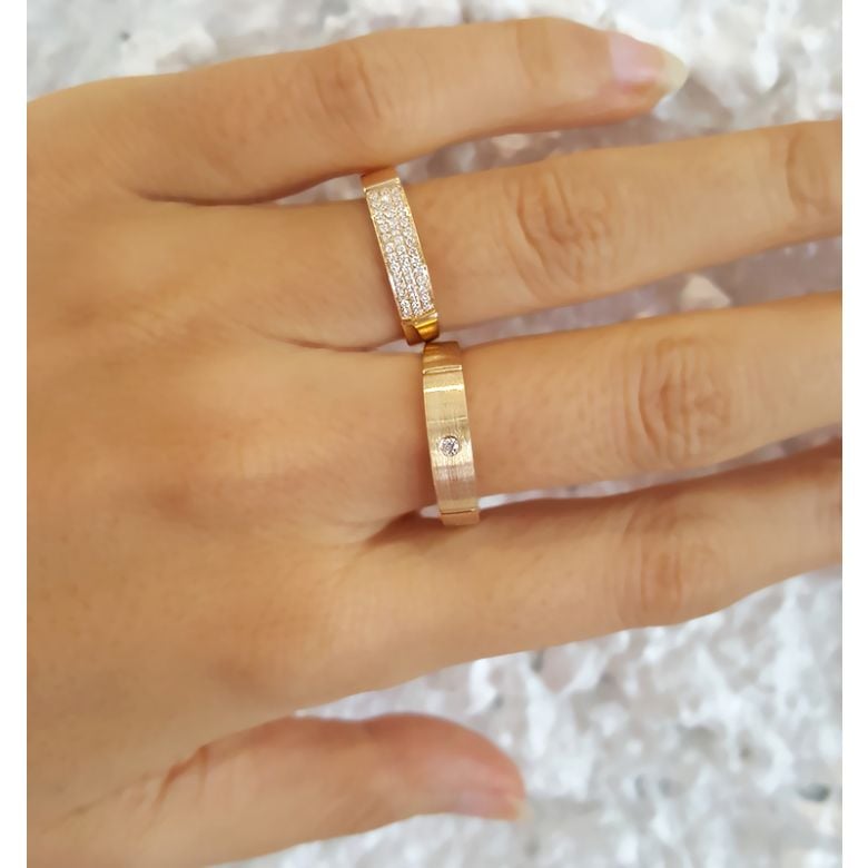 Alliances or jaune Couple - Sertissage diamants - 5