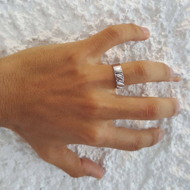 Bague stylisée homme or gris - Or blanc 18cts & Diamant | Marcus - 5