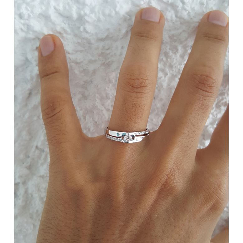 Alliance Homme solitaire diamants - Alliance moderne Platine - 3