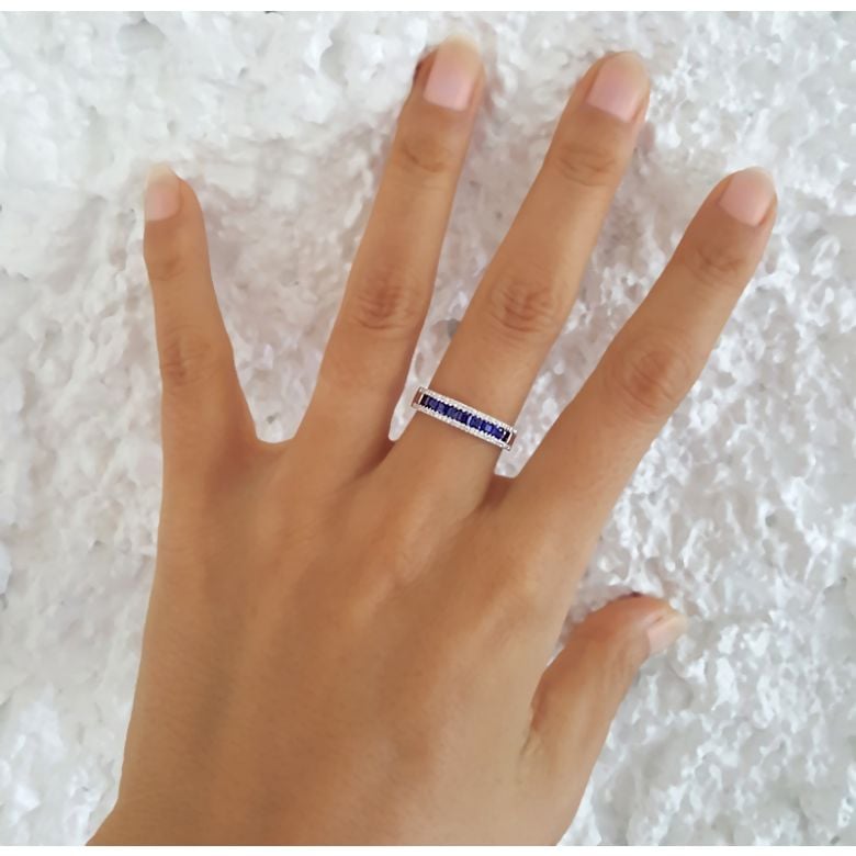 Bague saphir diamant or blanc - Lumière Azurée - 7