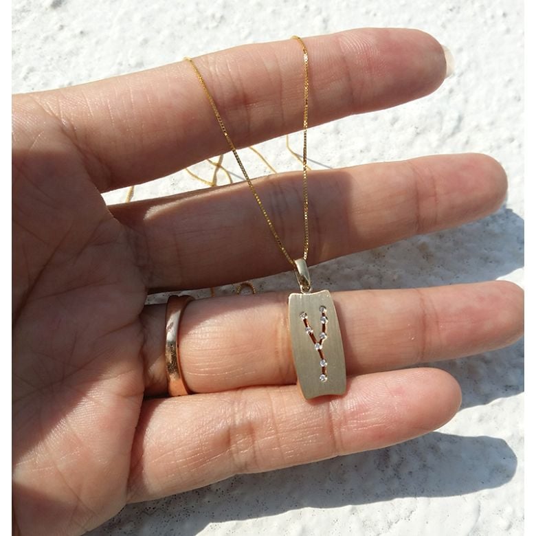 Pendentif zodiaque or jaune - Constellation du taureau - Diamants - 1
