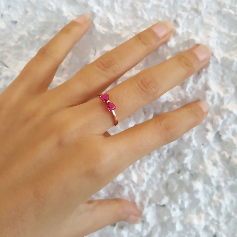 Bague or rose rubis taille coeur - Noeud papillon - 6