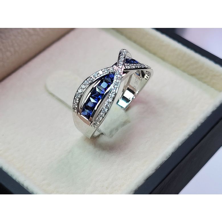 Bague sens de nos vies. Saphirs bleus, diamants et Or blanc  - 9