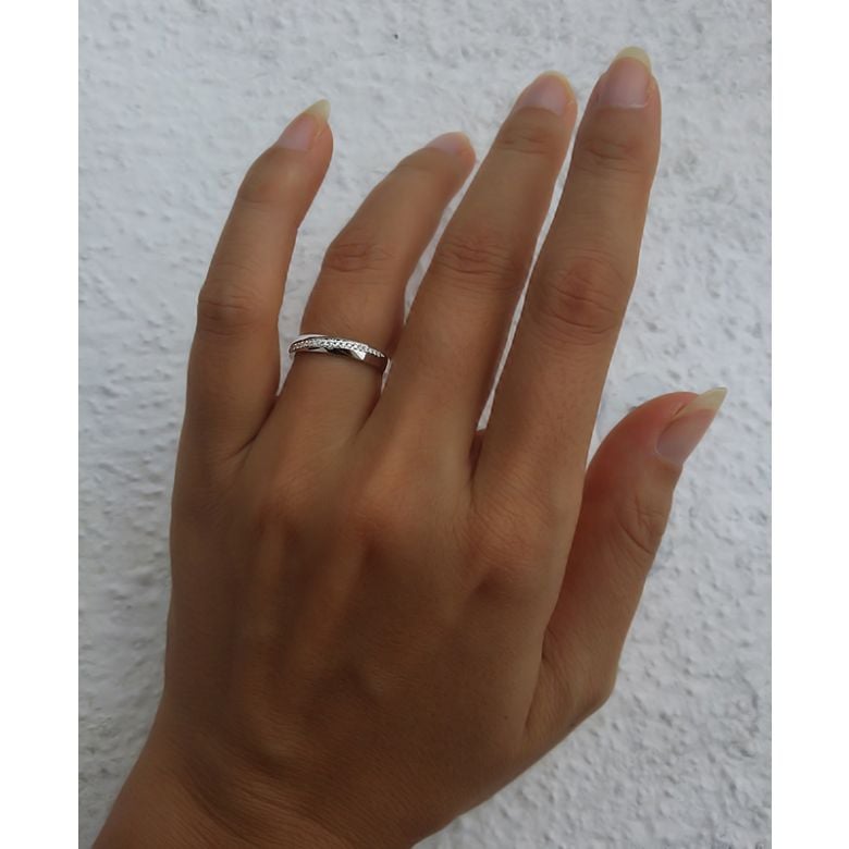 Alliance Femme Or blanc 18cts, diamants. Ondulation | Téa - 4