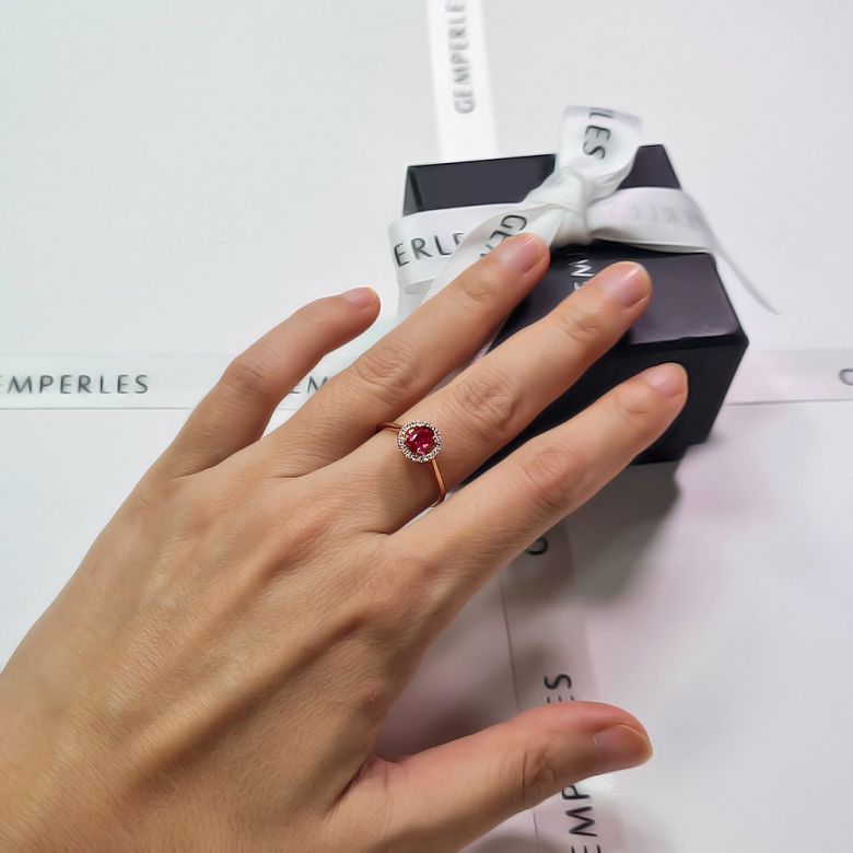Bague rubis 0.65ct, Or rose et diamants. Emmène-moi - 8