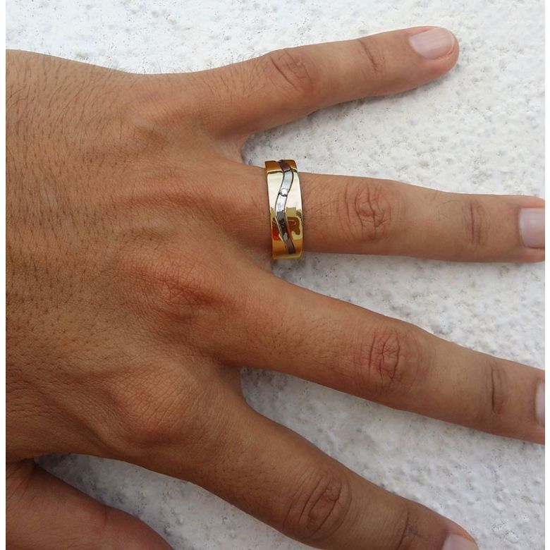 Bague anneau originale Homme en or jaune - Diamant demi-clos serti | Démétrius - 3