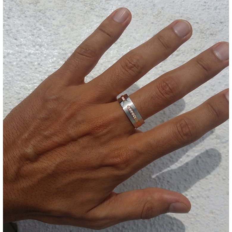 Bague Homme moderne. Or blanc et rose 18cts, 8 Diamants VS / G | Camillo - 2