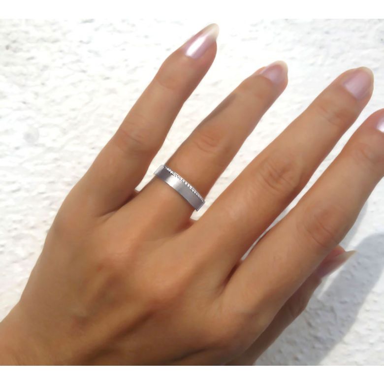 Alliance Prielle- Or Blanc Brossé 18cts pour Femme - Liseré de 19 Diamants | Gemperles - 2