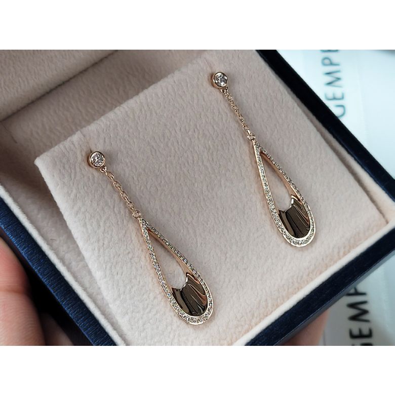 Boucles d oreilles gouttes d'eau en or rose 18cts - Diamants 0.48ct - 5