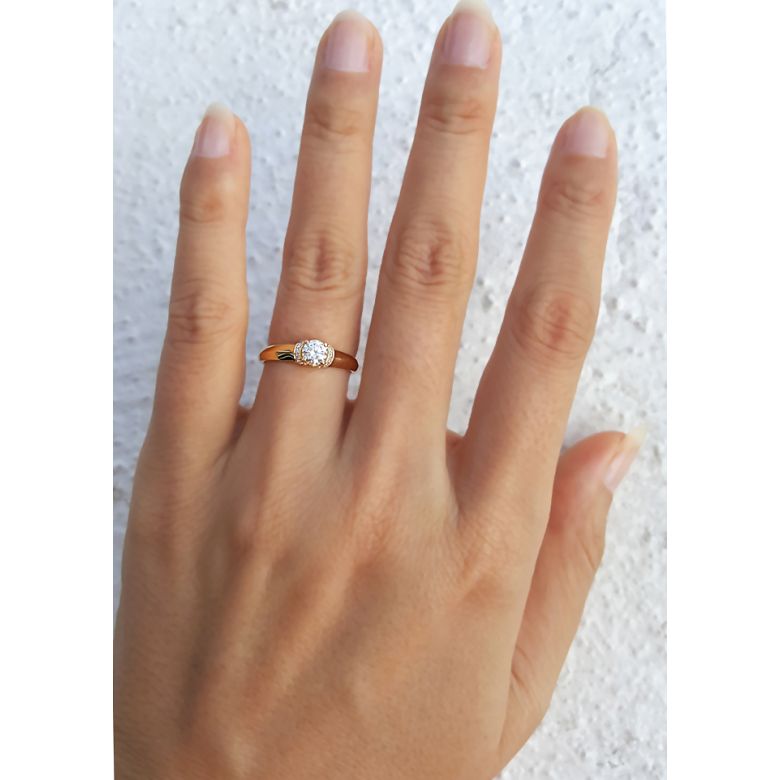 Solitaire bague en or jaune 18cts - 21 Diamants ronds 0.385ct - 4