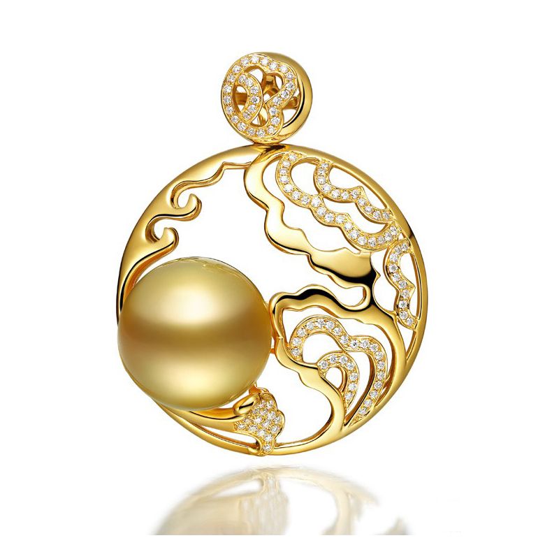 Pendentif fleur de pivoine - Perle d'Australie dorée - 1