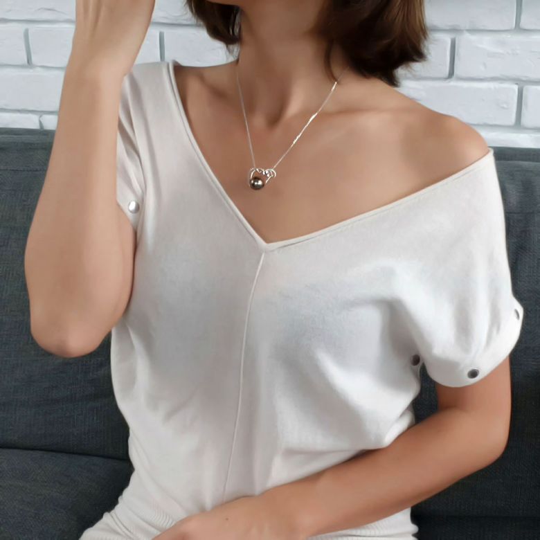 Pendentif coeur nébuleux, romantique - Perle Tahiti - Or blanc, diamants - 3