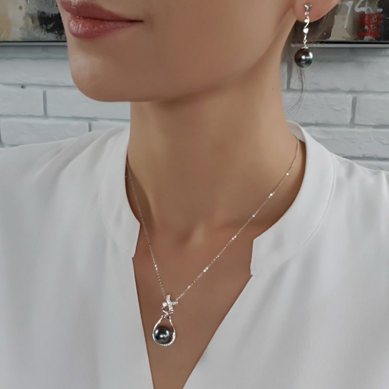  Pendentif papillon - Perle de Tahiti noire - Or blanc, diamants - 7