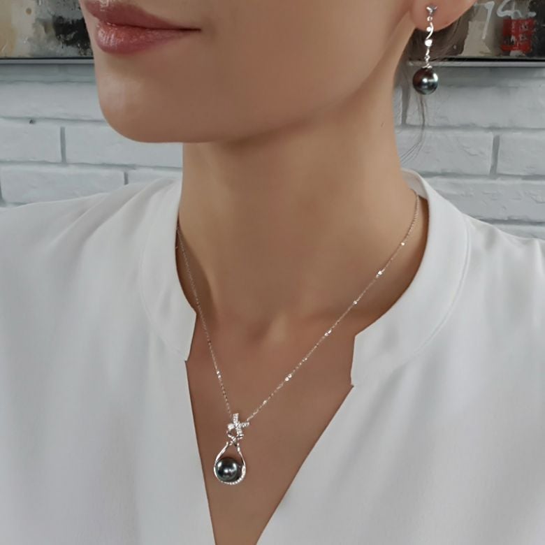 Boucles oreilles perles de Tahiti noires - Style contemporain - Or blanc - 3
