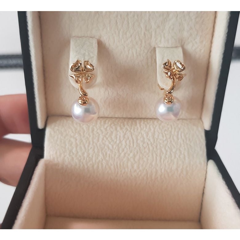 Boucles oreilles pendants - Perles Akoya - AAA - Or jaune et Diamants - 3