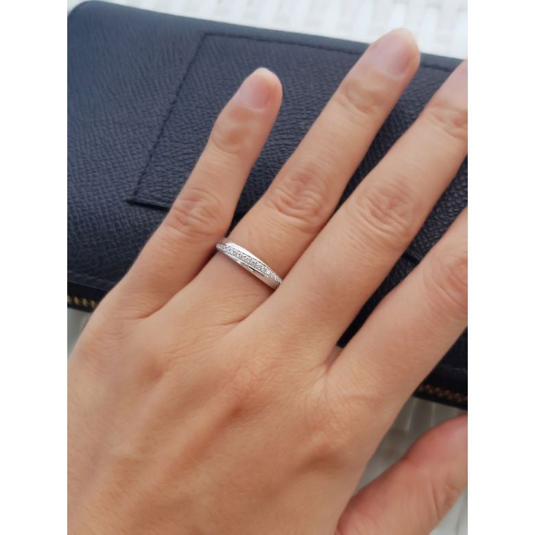 Alliance Femme platine, diamants. Ondulation - 8