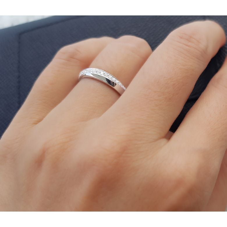 Alliance Femme Or blanc 18cts, diamants. Ondulation | Téa - 9