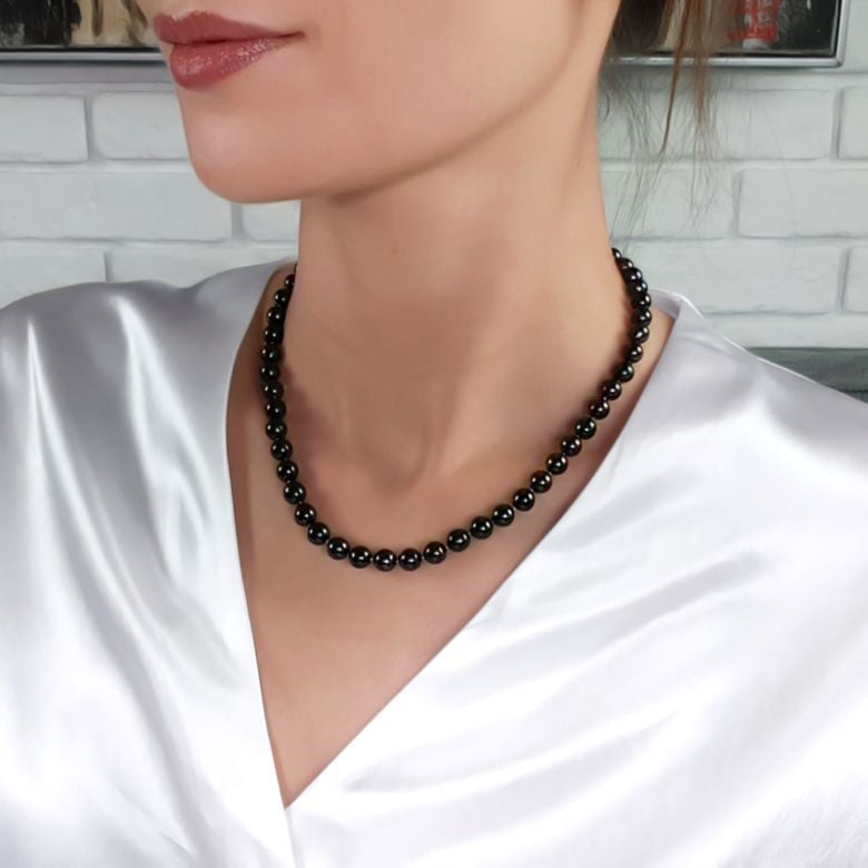 Collier perles Akoya noires - Perle japonaise noire - 6/6.5mm - 2