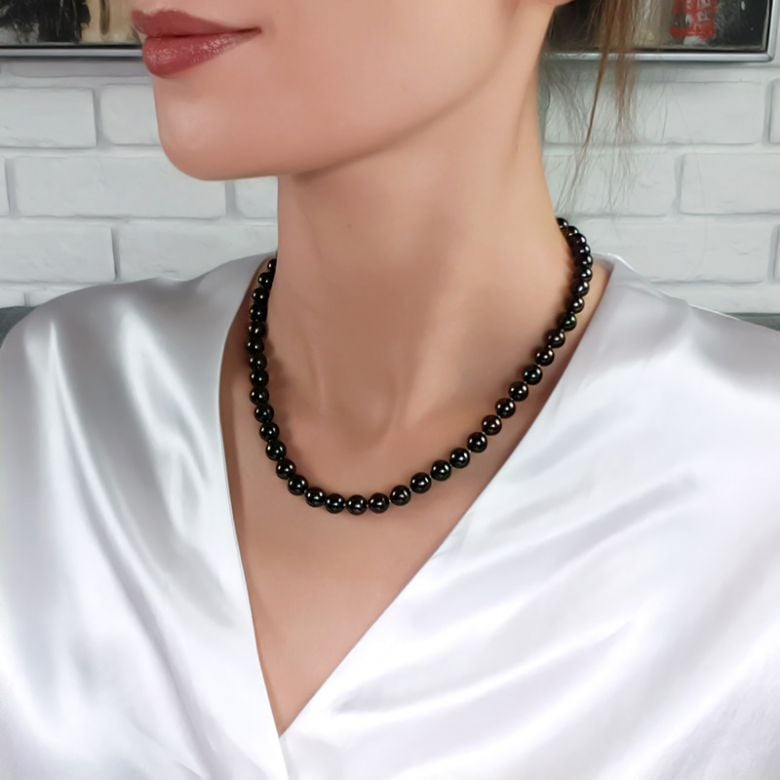 Collier perles Akoya noires - Perle japonaise noire - 6/6.5mm - 4