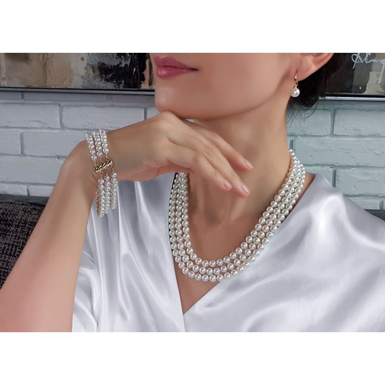 Collier 3 rangs - Collier triple fil perles blanches - 7/7.5mm - AAA - 6