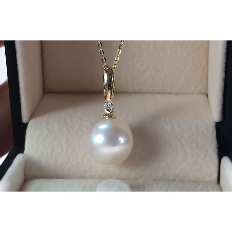 Pendentif Hainan or jaune et perle - En forme de tige - Diamant - 11