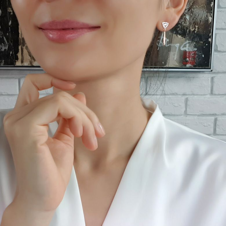 Boucles d'oreilles diamants Or rose pendantes forme goutte - 2