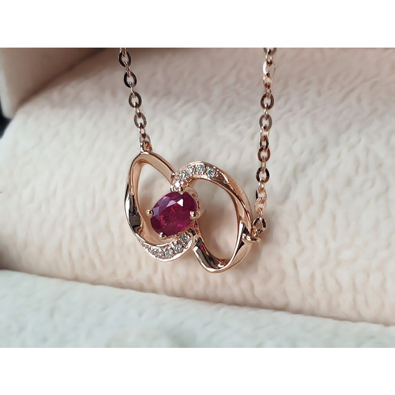 Pendentif papillon Or rose -  Rubis et Diamants en pendeloque - 4