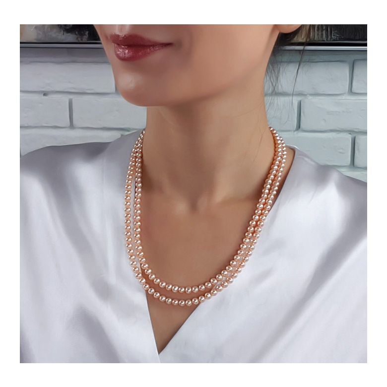 collier double rang perles roses - Perles de culture Chine - 5/5.5mm - 3