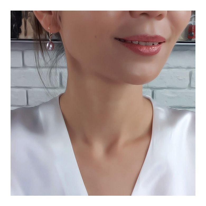 Boucles oreilles perles eau douce lavandes - 8.5/9mm - AA+ - Or blanc - 3