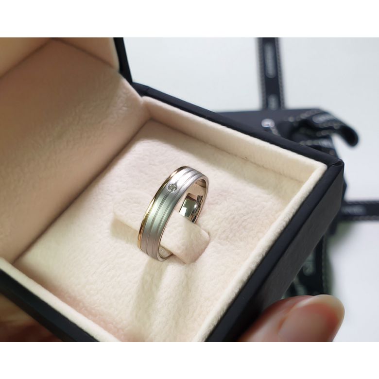 Alliance de prestige bicolore - 2 ors, diamant - Madame - 5