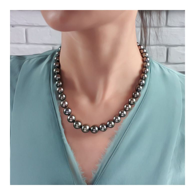 Collier perles de culture Tahiti grises foncées et bronzes - 9/11mm - 4