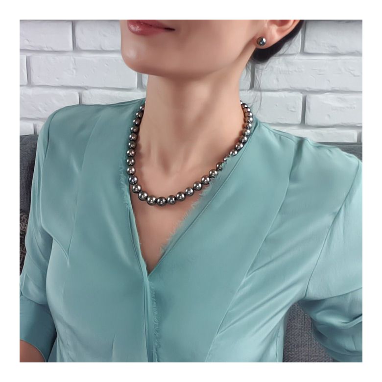Collier perles de culture Tahiti grises foncées et bronzes - 9/11mm - 7