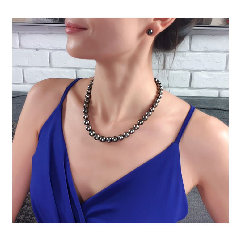 Collier perles de culture Tahiti grises foncées et bronzes - 9/11mm - 5