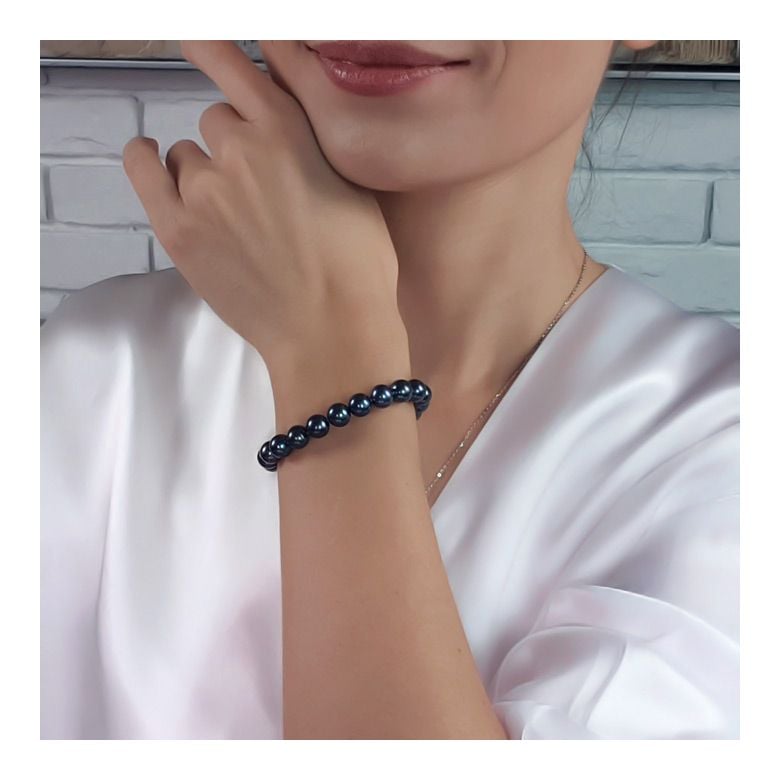 Bracelet Perle Noire 7/7.5mm, AAA - 4