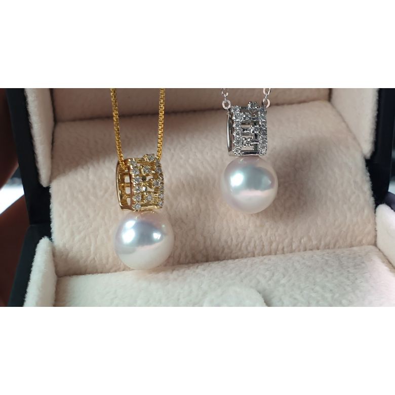 Pendentif Mikiko perle Akoya du Japon. Or jaune, diamants - 10