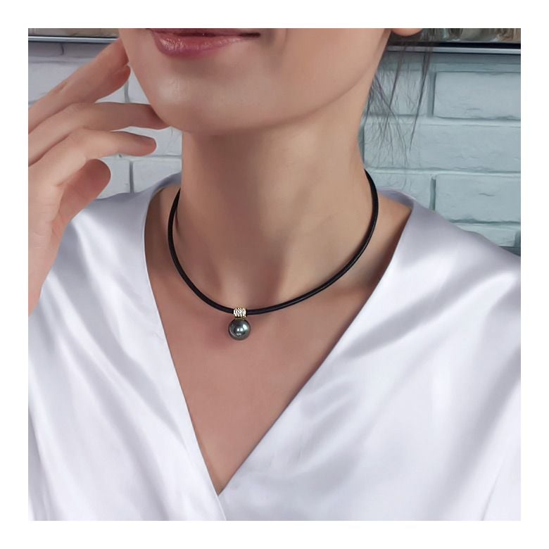 Collier Pendentif Mixe Or Jaune Diamant avec Perle de Tahiti - 1