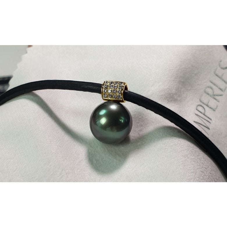 Collier Pendentif Mixe Or Jaune Diamant avec Perle de Tahiti - 4