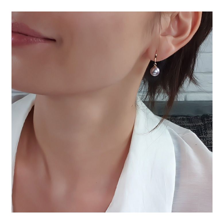 Boucles oreilles perles culture eau douce lavandes - Crochets or jaune - 3