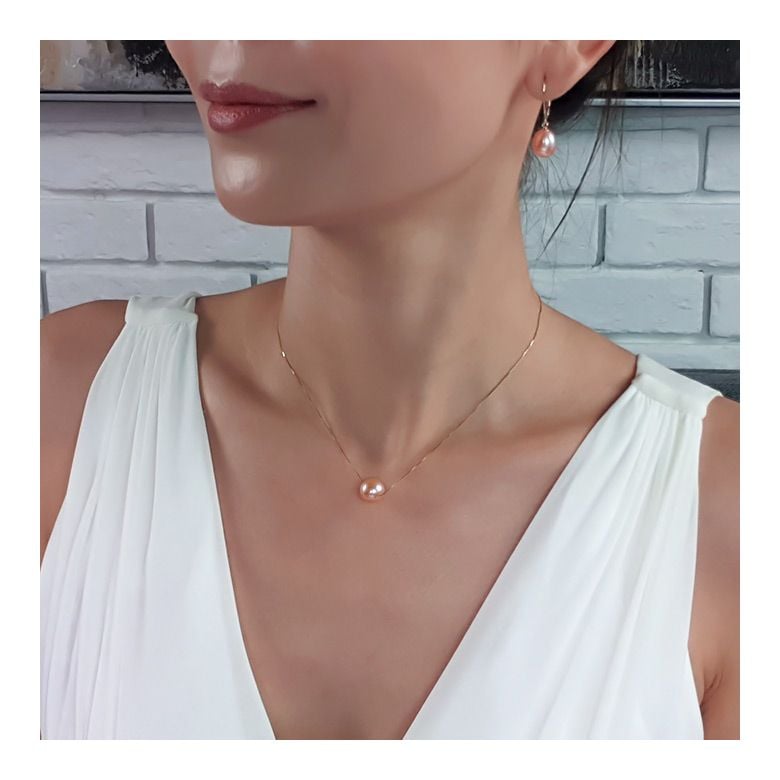 Collier pendentif perle rose - Chaine or jaune - 5