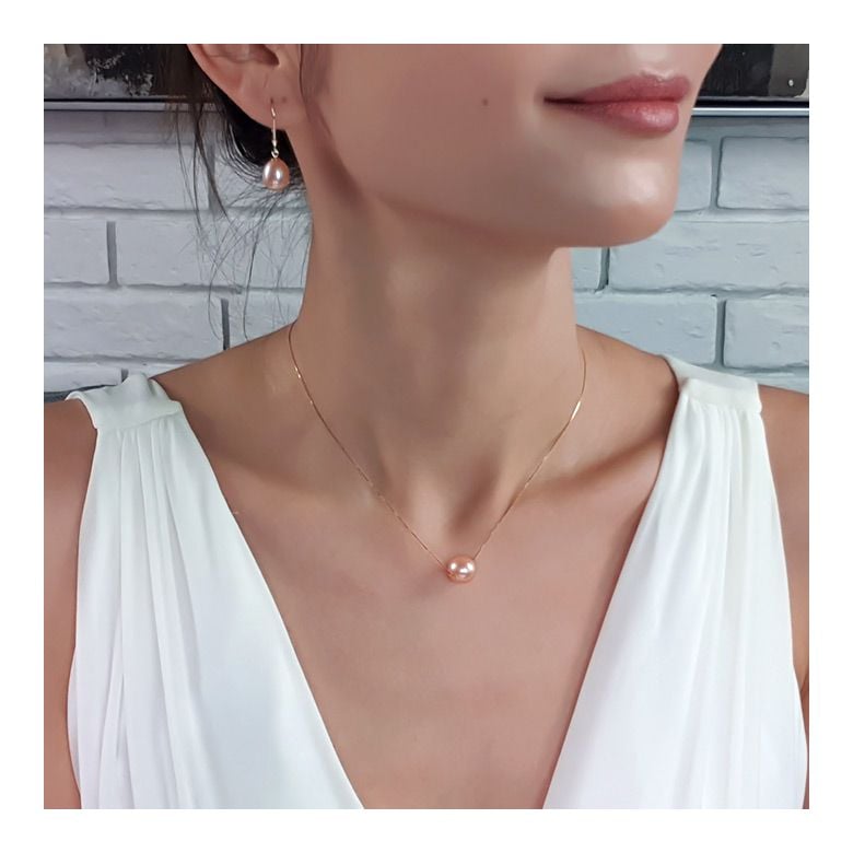 Collier pendentif perle rose - Chaine or jaune - 2