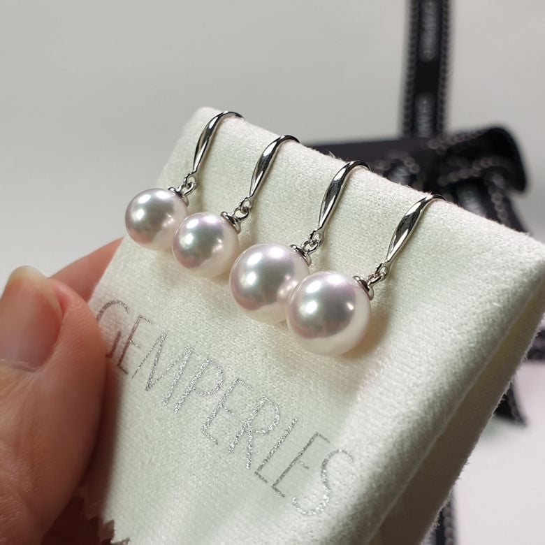 Boucles d'oreilles perles Akoya - 7.5/8mm - Paire Crochets or blanc - 5